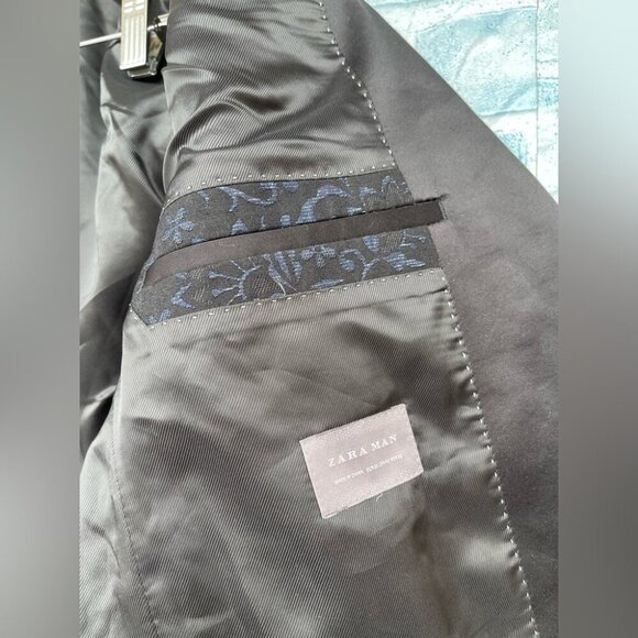 Zara Man VIP Night Out Evening Blue & Black Metallic Blazer Jacket size 42 - Picture 13 of 15